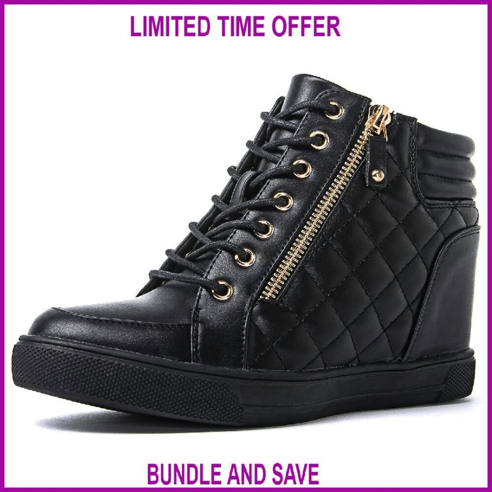 Women's Wedge Sneaker Boots Size 8 Denim or Leather 2.5-Inch Heel